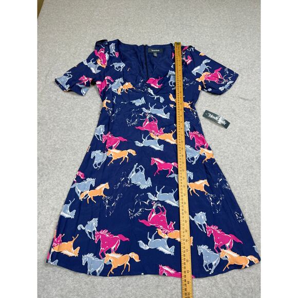Modcloth Womens Size S Blue Horses Neon Stampede Mini Dress - Picture 5 of 10
